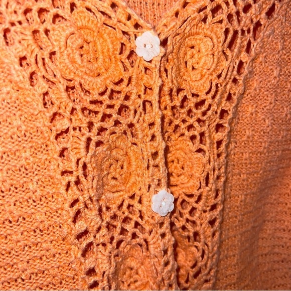 Christopher & Banks Orange Knit Button Front Cardigan with Flower Buttons Medium - Picture 5 of 9